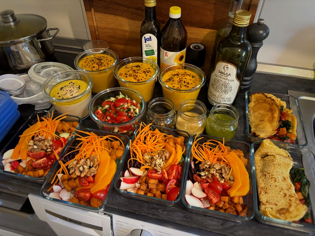 Freshly prepared bowls and sides on the table