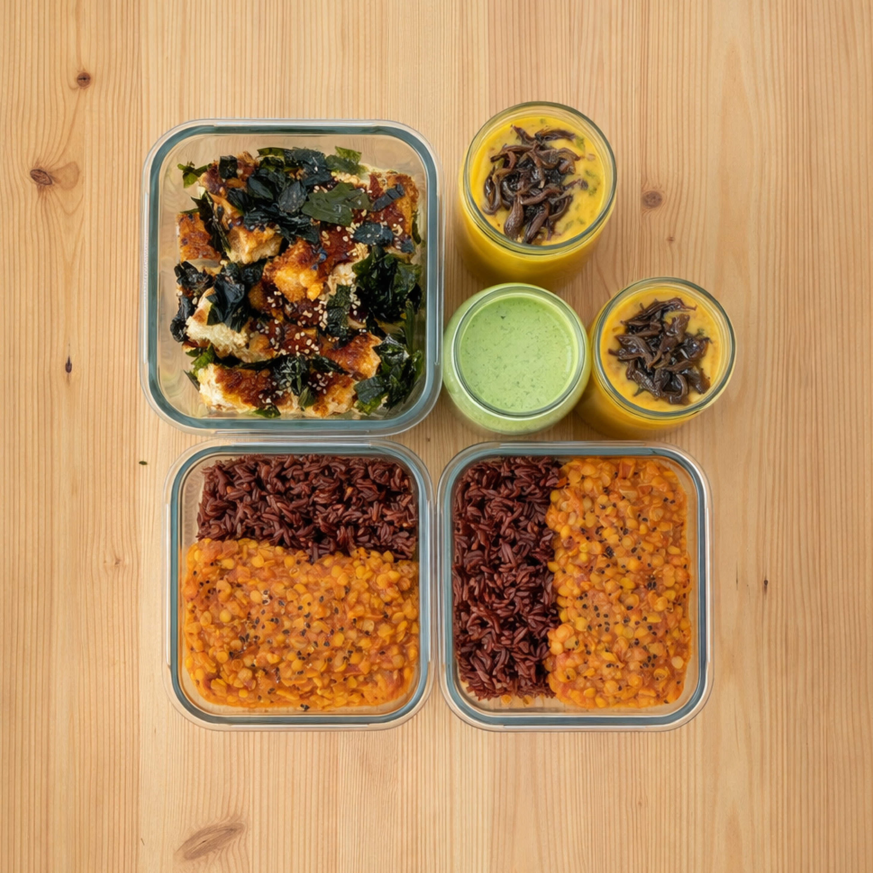 Еженедельный meal prep с контейнерами и свежими ингредиентами
